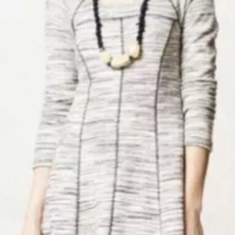 Anthropologie Saturday Sunday Long Sleeve T-Shirt Dress White Grey XL - Picture 2 of 7